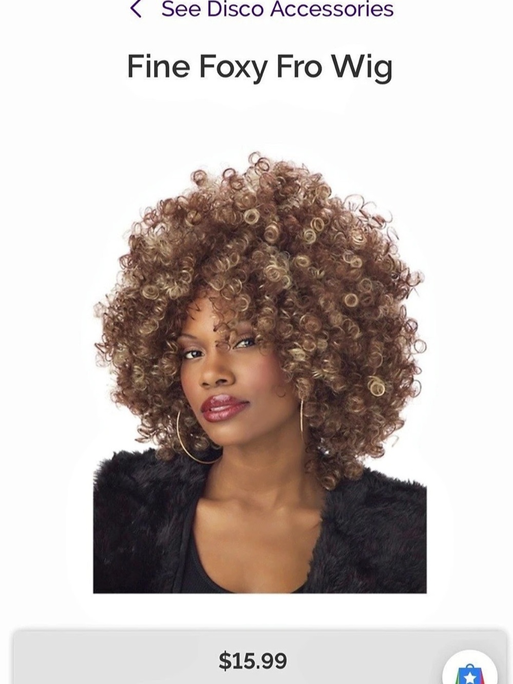 California Costumes Fine Foxy Fro Curly Wig in Brown NWT